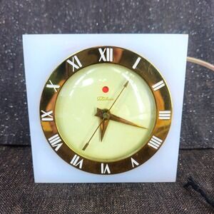 Vintage MCM Telechron Electric "Block" Clock 4H55 White Lucite Gold  Numeral USA